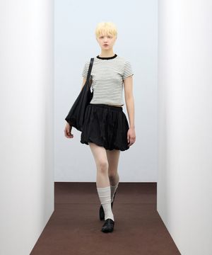 85-VIVA116 라운드 컬러 스트라이프 반팔 숏 슬리브 화이트