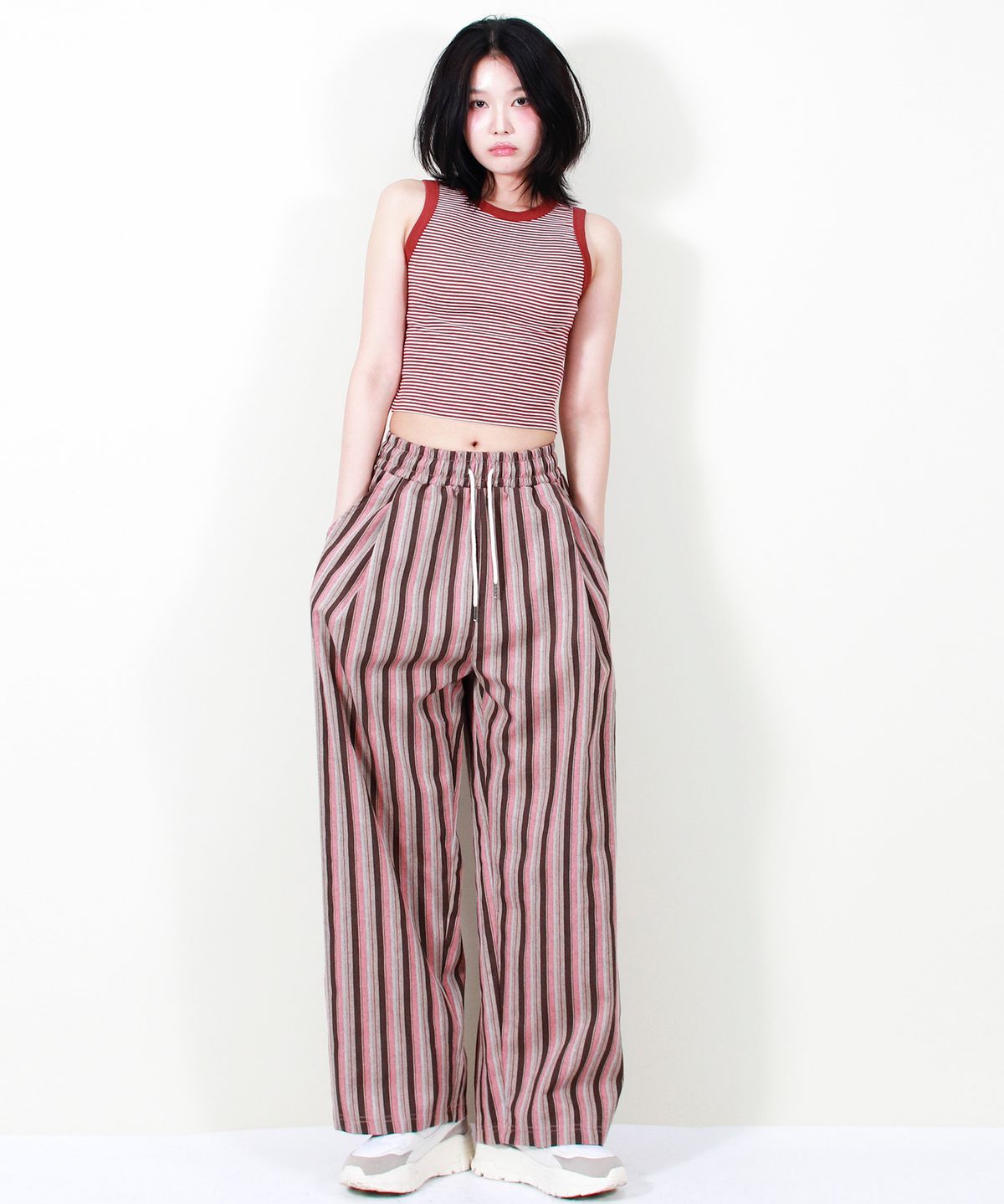 드마크(DEMARC) VINTAGE STRIPE WIDE PANTS DUSTY PINK