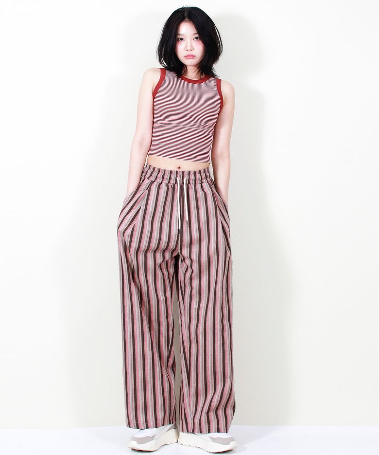VINTAGE STRIPE WIDE PANTS DUSTY PINK