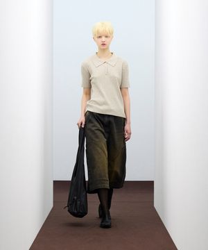 85-VIVA119 베이직 케이블 카라 반팔 숏 슬리브 니트 베이지