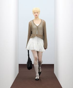 85-VIVA120 펀칭 원버튼 니트 볼레로 브라운