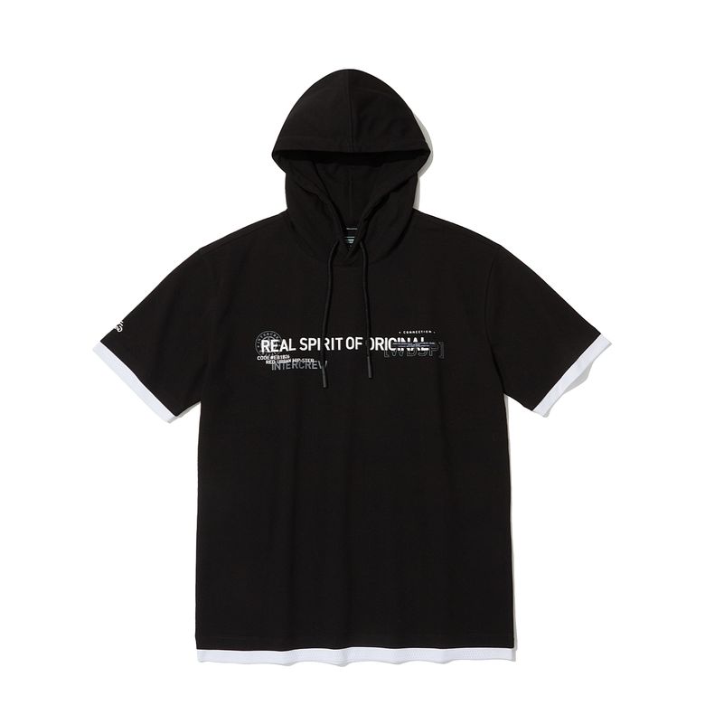 라벨매쉬배색후드반팔 블랙 ITZ2TH01ABK
