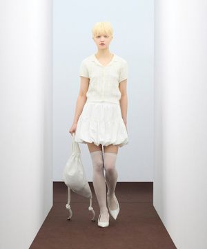 85-VIVA126 케이블 카라 반팔 숏 슬리브 니트 가디건 아이보리