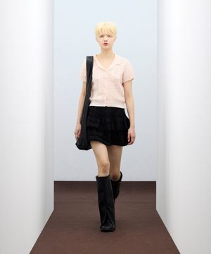 85-VIVA126 케이블 카라 반팔 숏 슬리브 니트 가디건 핑크