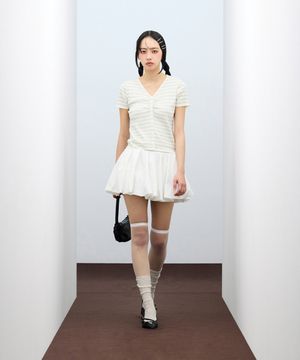 85-VIVA129 멀티 스트라이프 셔링 반팔 숏 슬리브 니트 그레이