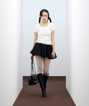 85-VIVA130 스퀘어 언더 프릴 반팔 숏 슬리브 화이트