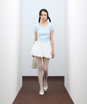 85-VIVA130 스퀘어 언더 프릴 반팔 숏 슬리브 스카이블루