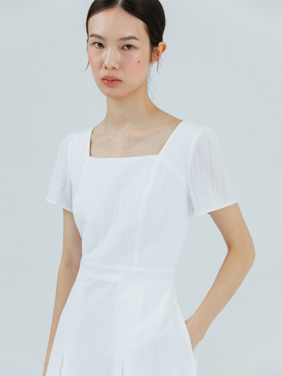 에트몽(ETMON) Cotton Square Long Dress, White