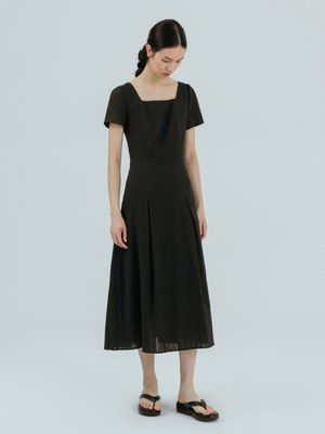 Cotton Square Long Dress,  Black