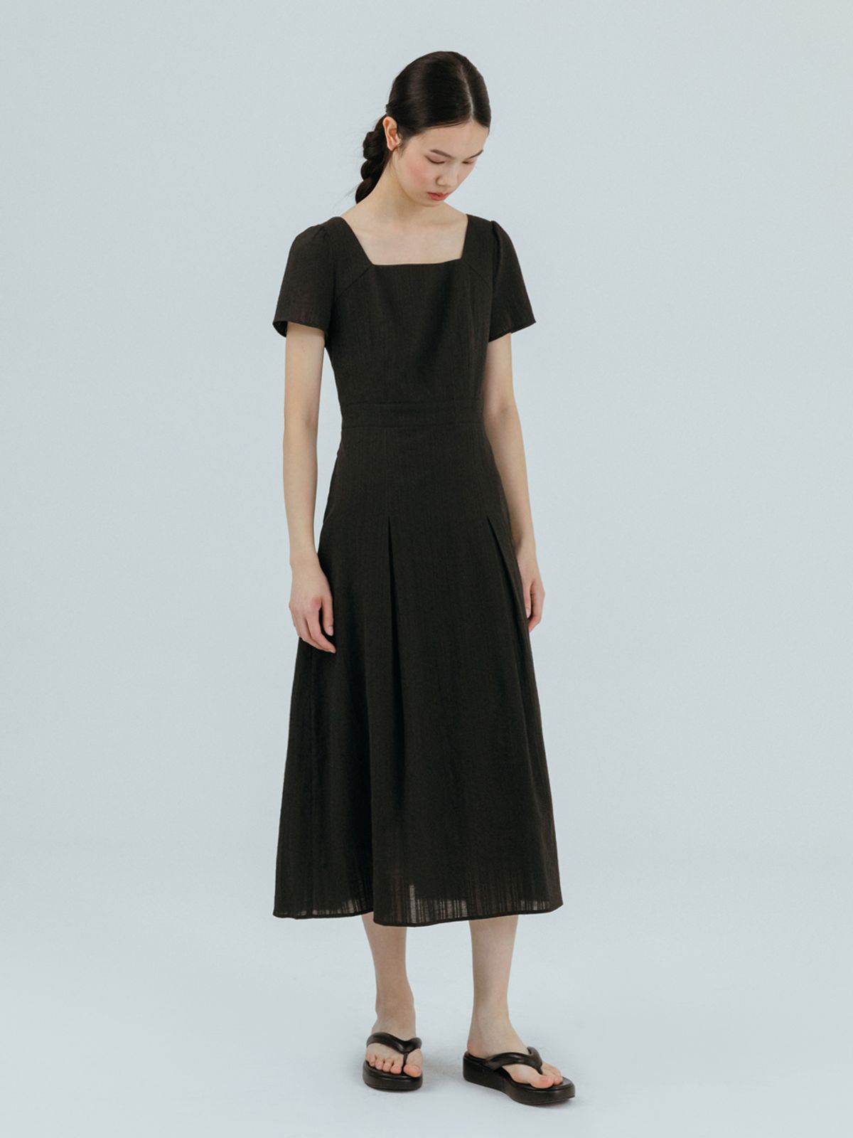 에트몽(ETMON) Cotton Square Long Dress,  Black