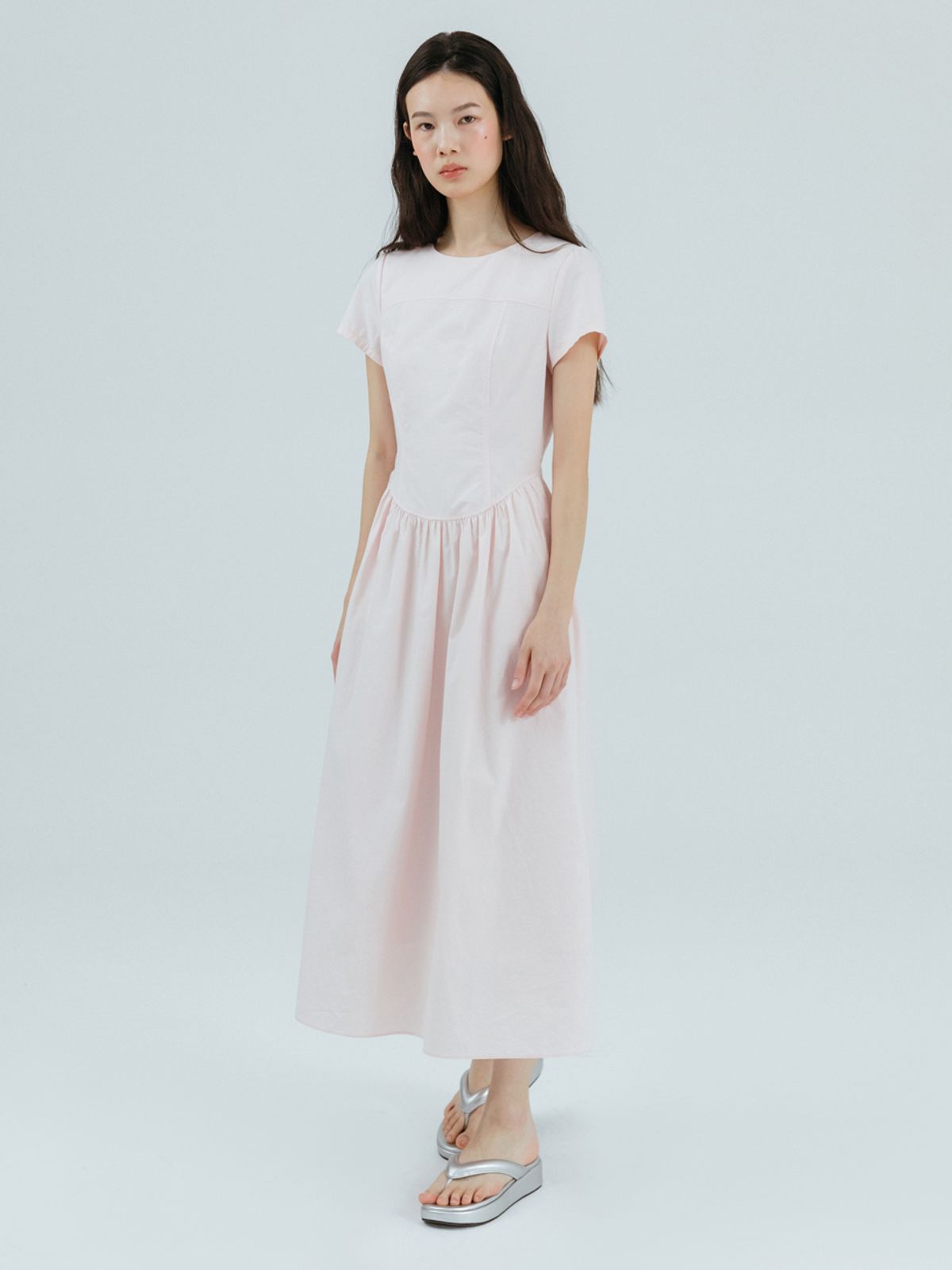 에트몽(ETMON) Round Shirring Dress Pink