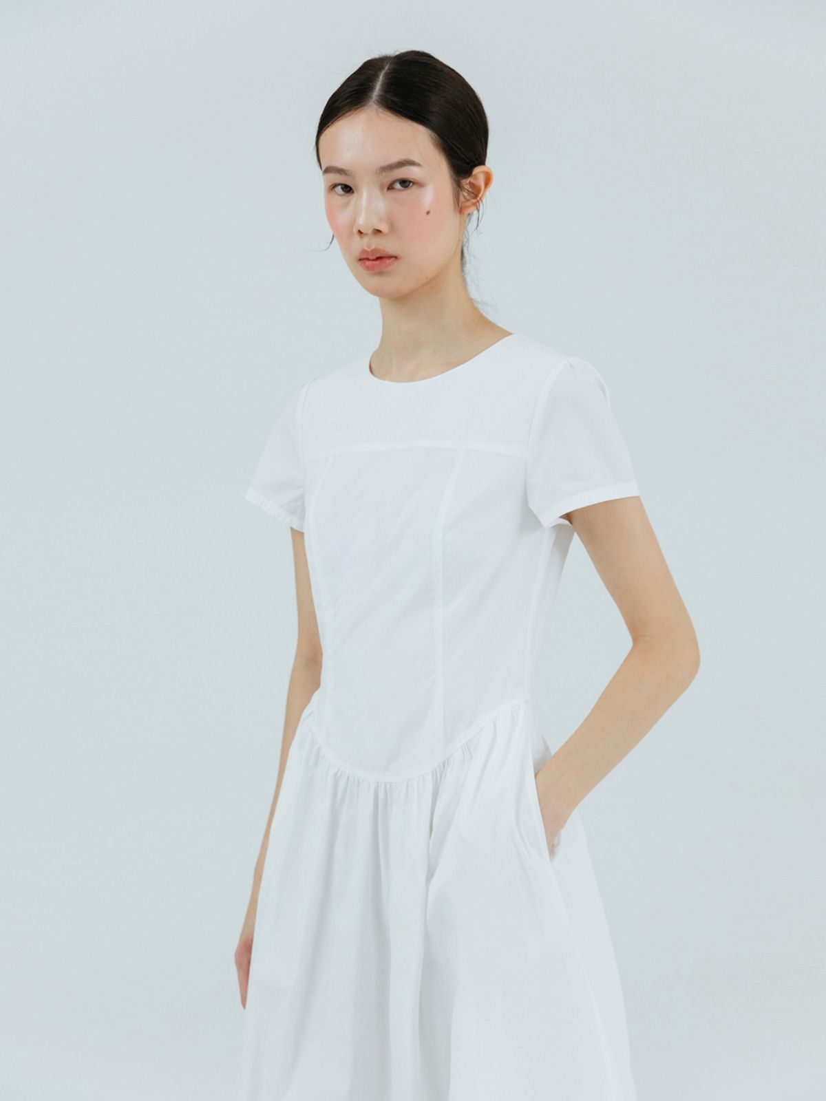 에트몽(ETMON) Round Shirring Dress Ivory