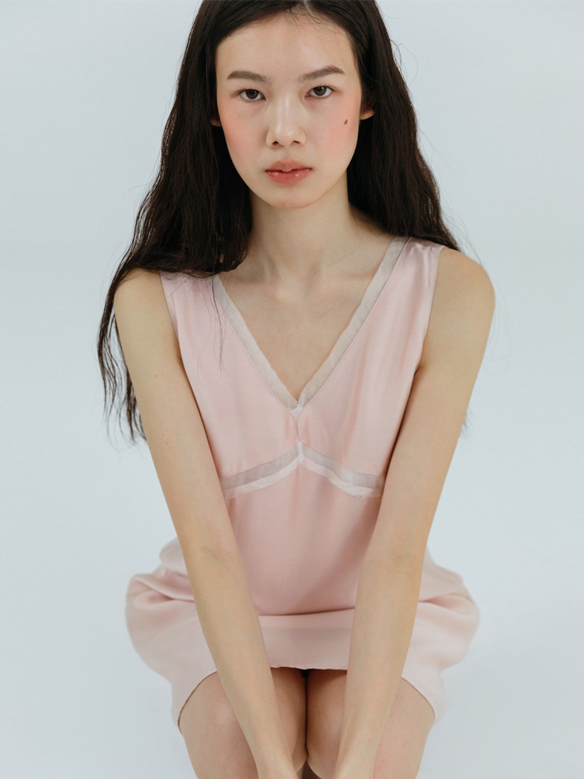 에트몽(ETMON) Silky Layered Sleeveless Dress Light Pink