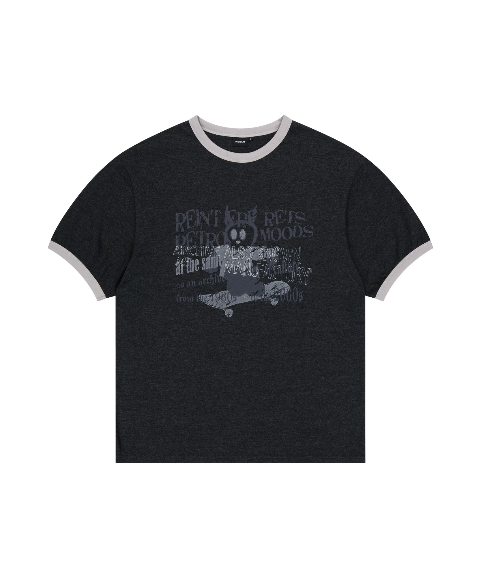 MUSINSA公式 | AAKAM Cracked Letter Ringer Top (Dark Gray)