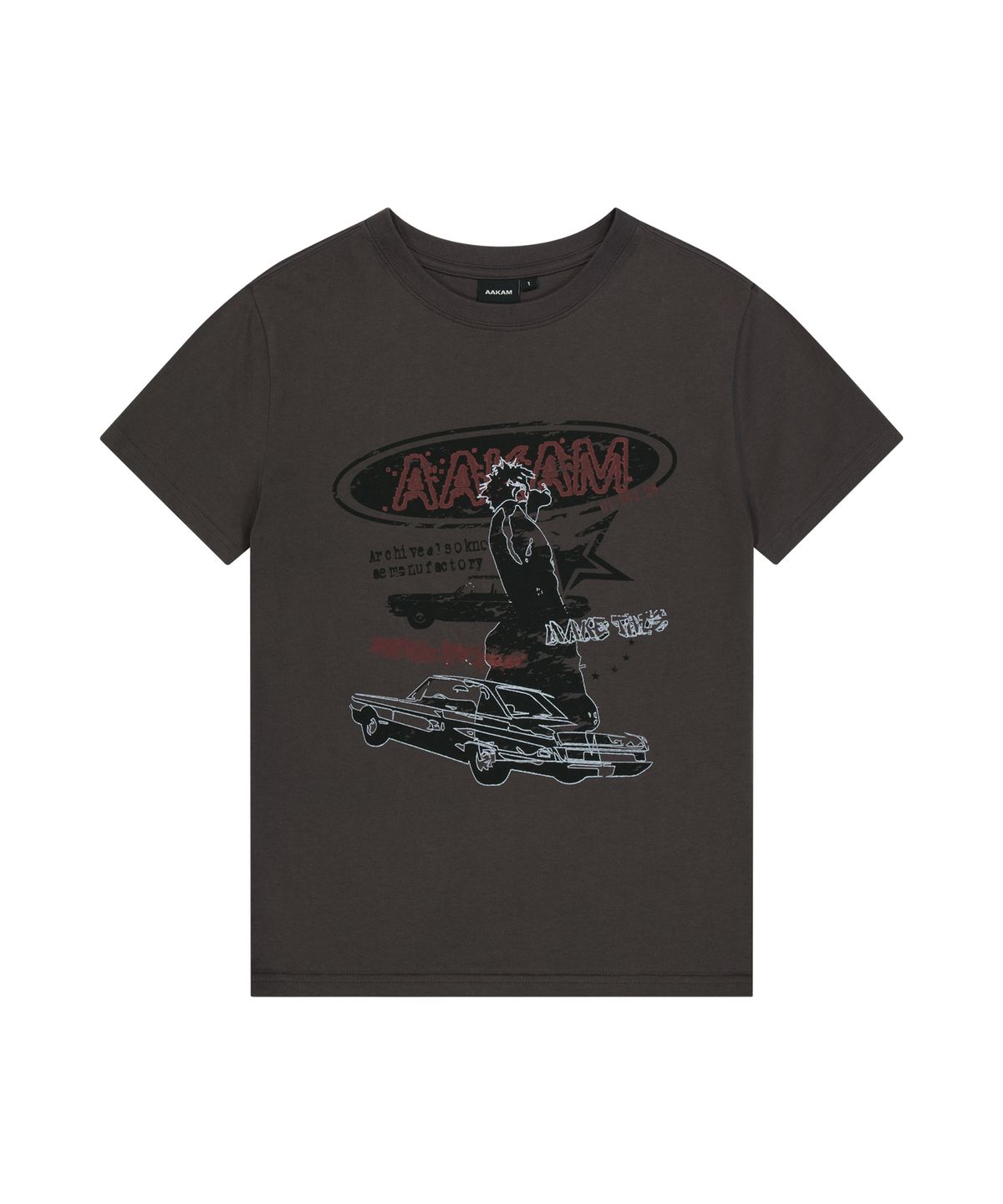 아캄(AAKAM) Cracked VTG Printed Half Top (Dark Gray)