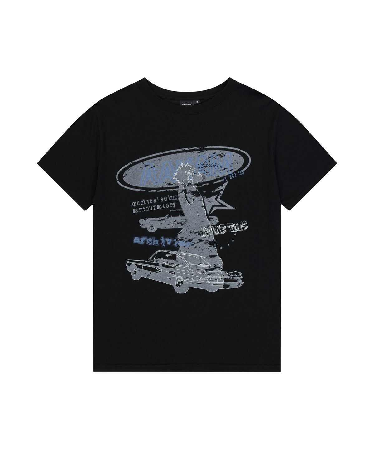 아캄(AAKAM) Cracked VTG Printed Half Top (Black)