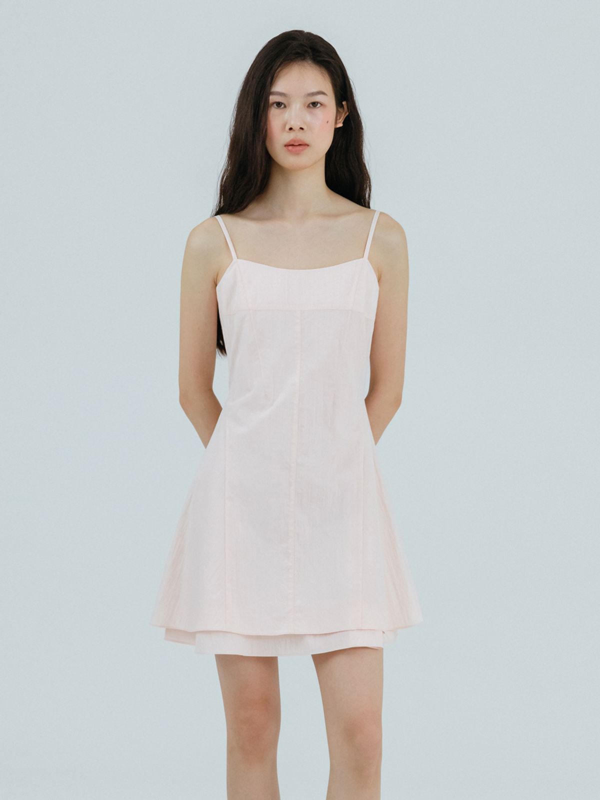 에트몽(ETMON) Slip Flare Layered Mini Dress Light Pink