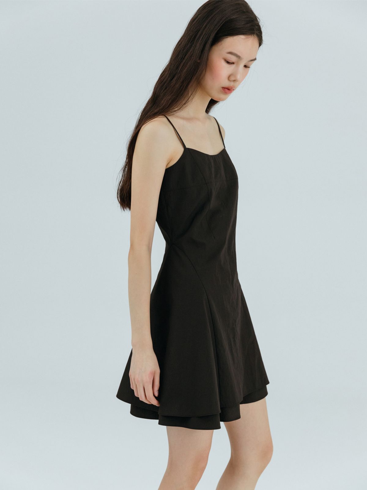 에트몽(ETMON) Slip Flare Layered Mini Dress Black