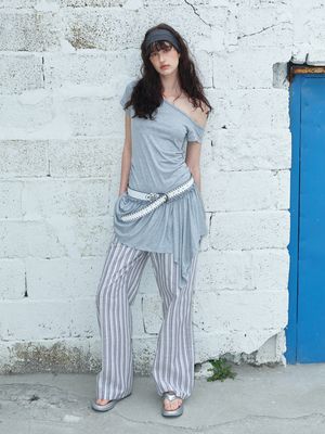 One-Shoulder Frill Mini Dress Melange Grey