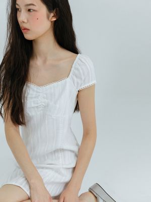 Lace Trimmed Mini Dress White