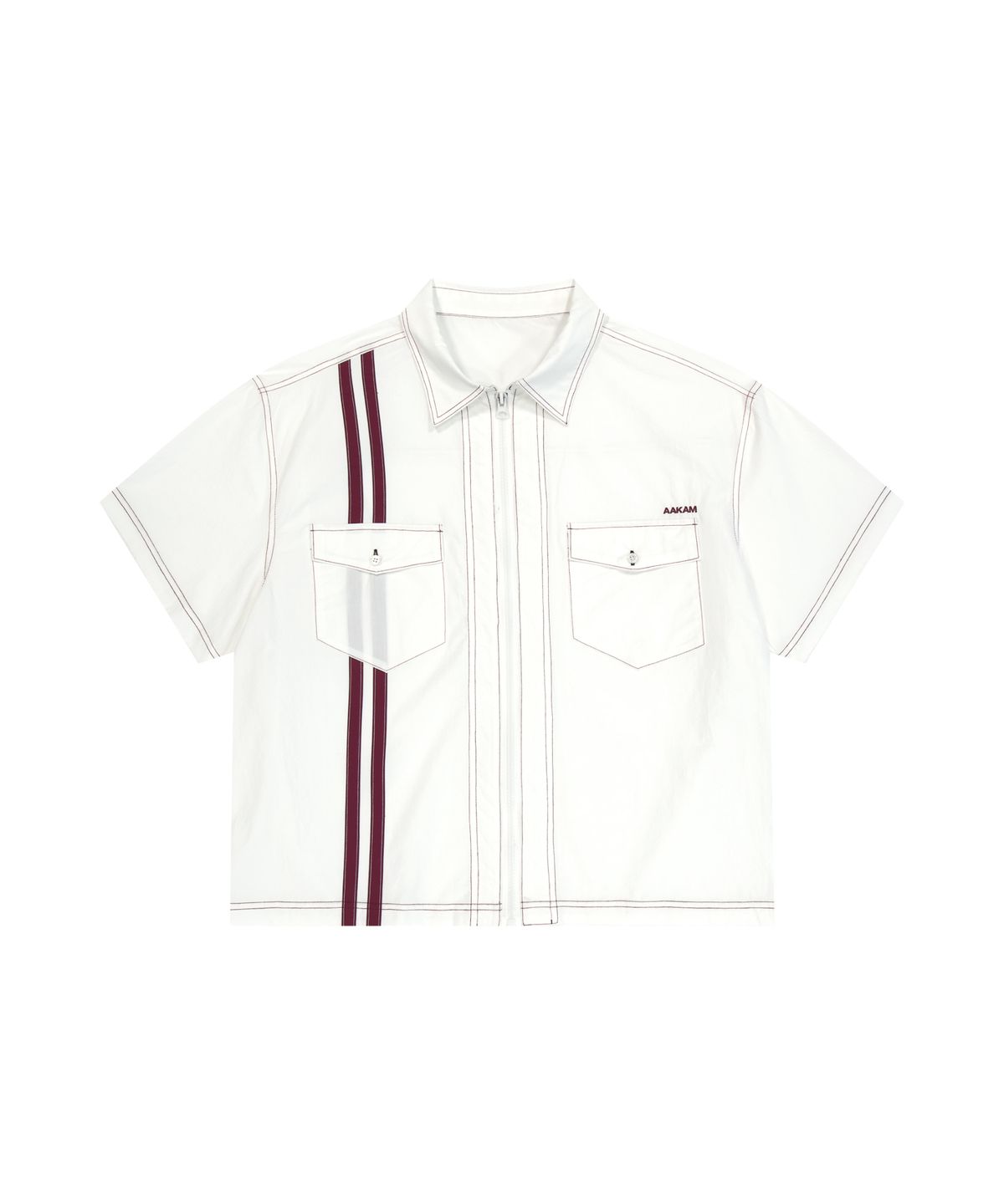 아캄(AAKAM) 2-Lined Zip-Up Half Shirts (White)