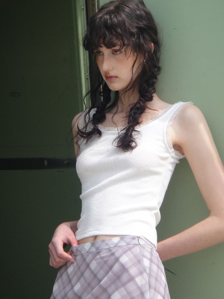 Lace Ribbed Sleeveless Top White