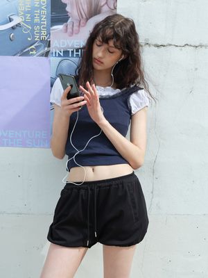 Lace Ribbed Sleeveless Top Navy