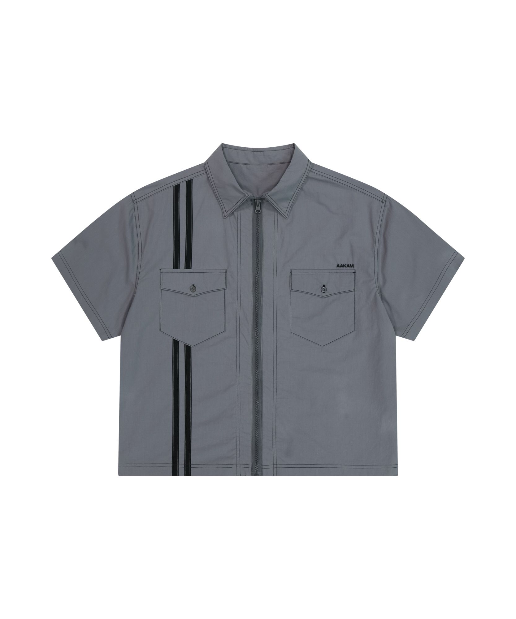 【AAKAM】2-Lined Zip-Up Half Shirts ジップアップ シャツ MUSINSA公式 | AAKAM 2-Lined Zip-Up Half Shirts (Gray)