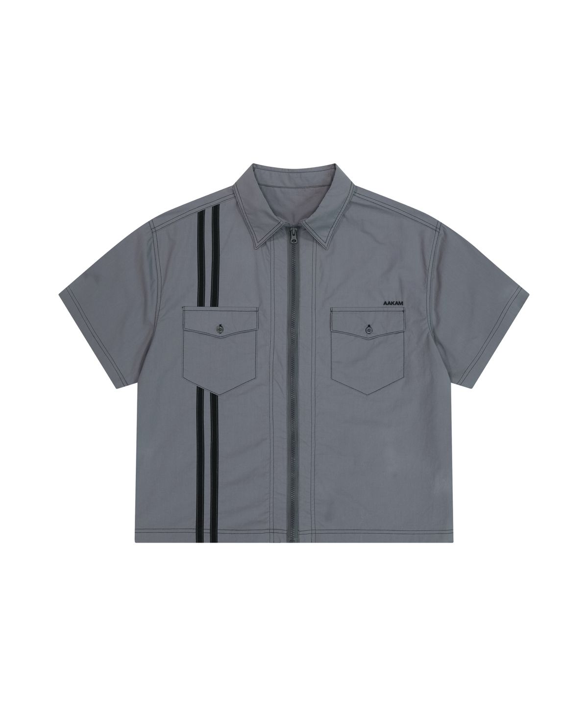 아캄(AAKAM) 2-Lined Zip-Up Half Shirts (Gray)