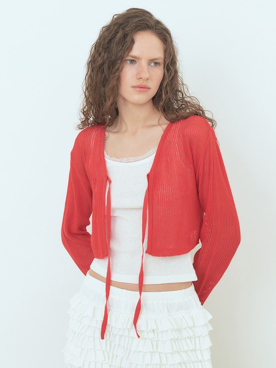 MUSINSA公式 | ETMON Linen Strap Knit Cardigan Red