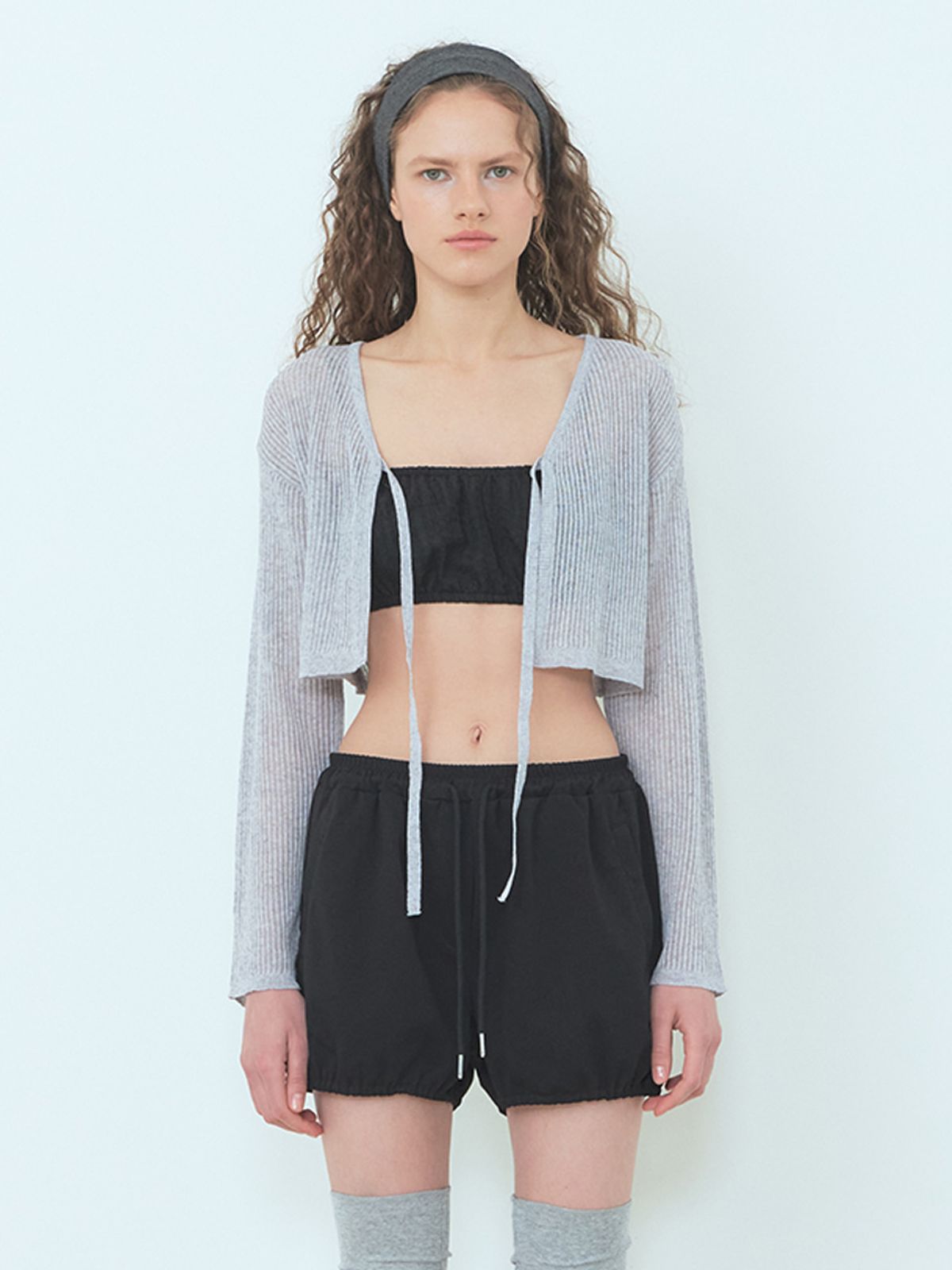 에트몽(ETMON) Linen Strap Knit Cardigan Light Grey