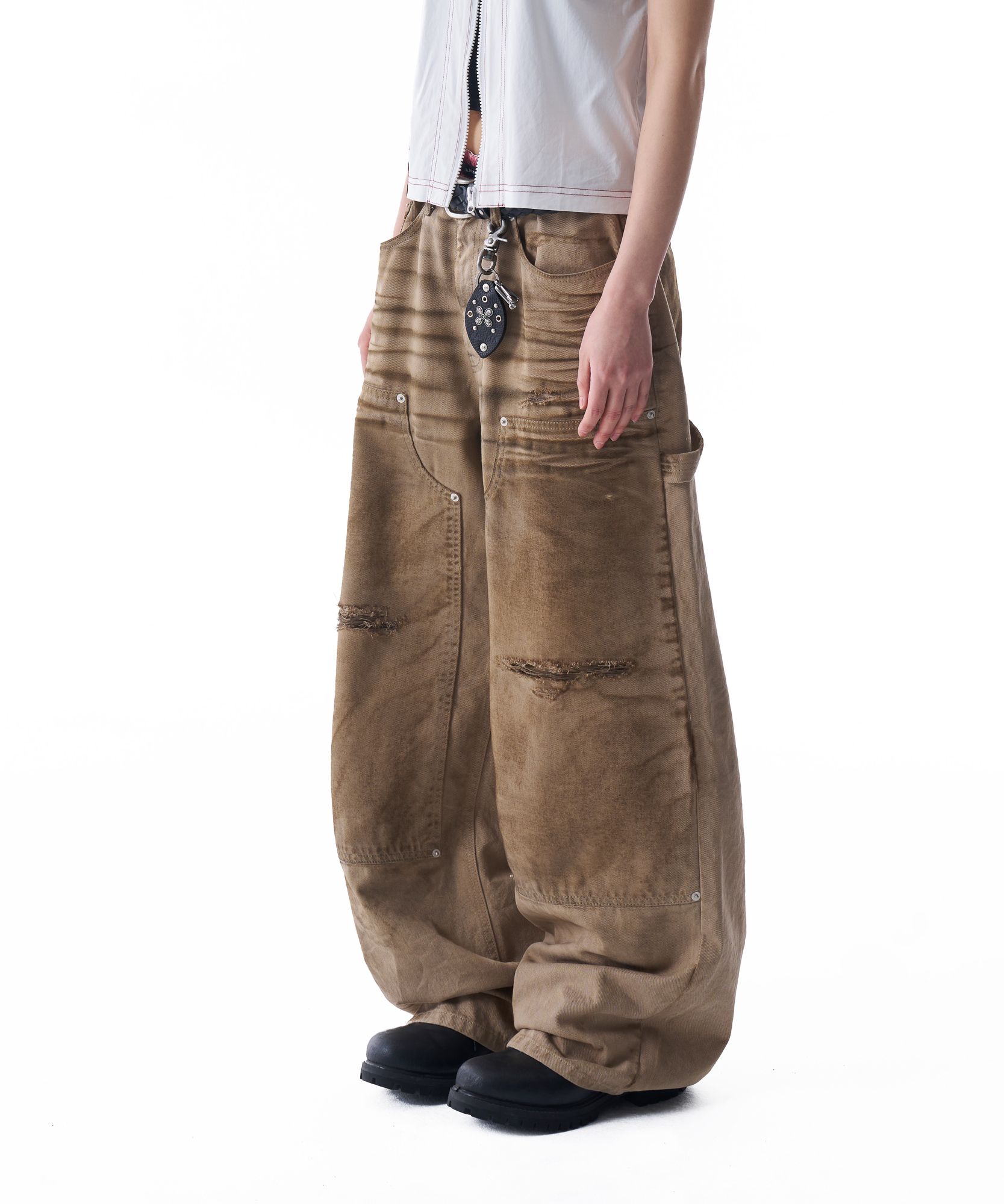 AAKAM ■ Dirty Washed Double Knee Cotton Pants デニム MUSINSA公式 | AAKAM Dirty Washed Denim Pants (Blue)