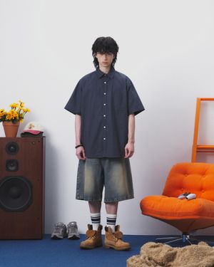 컴포트 페이퍼 반팔 셔츠 (네이비