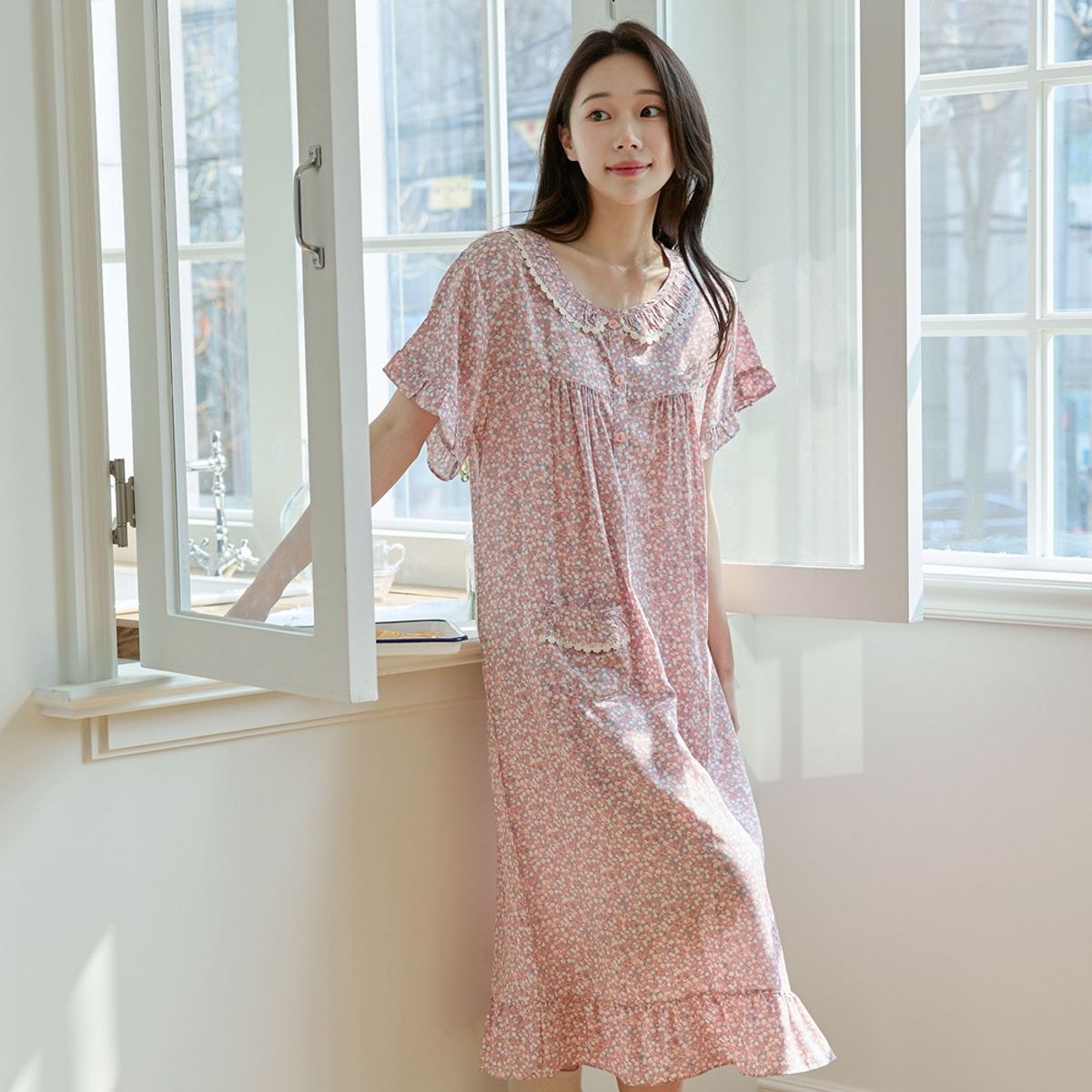 찌니야(JJNIYA) 여성용 이레플라워 60수 레이온 반팔원피스잠옷