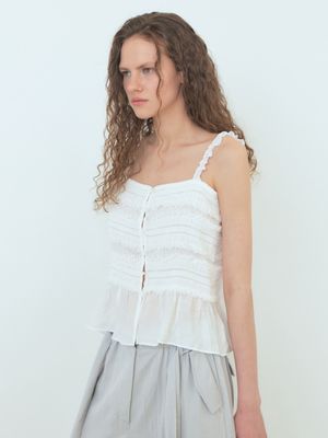 Lace Texture Sleeveless Blouse White