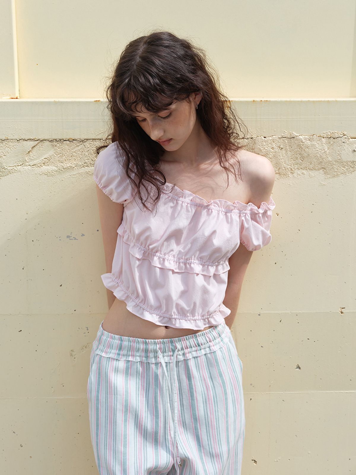에트몽(ETMON) Banding Shirring Blouse Light Pink