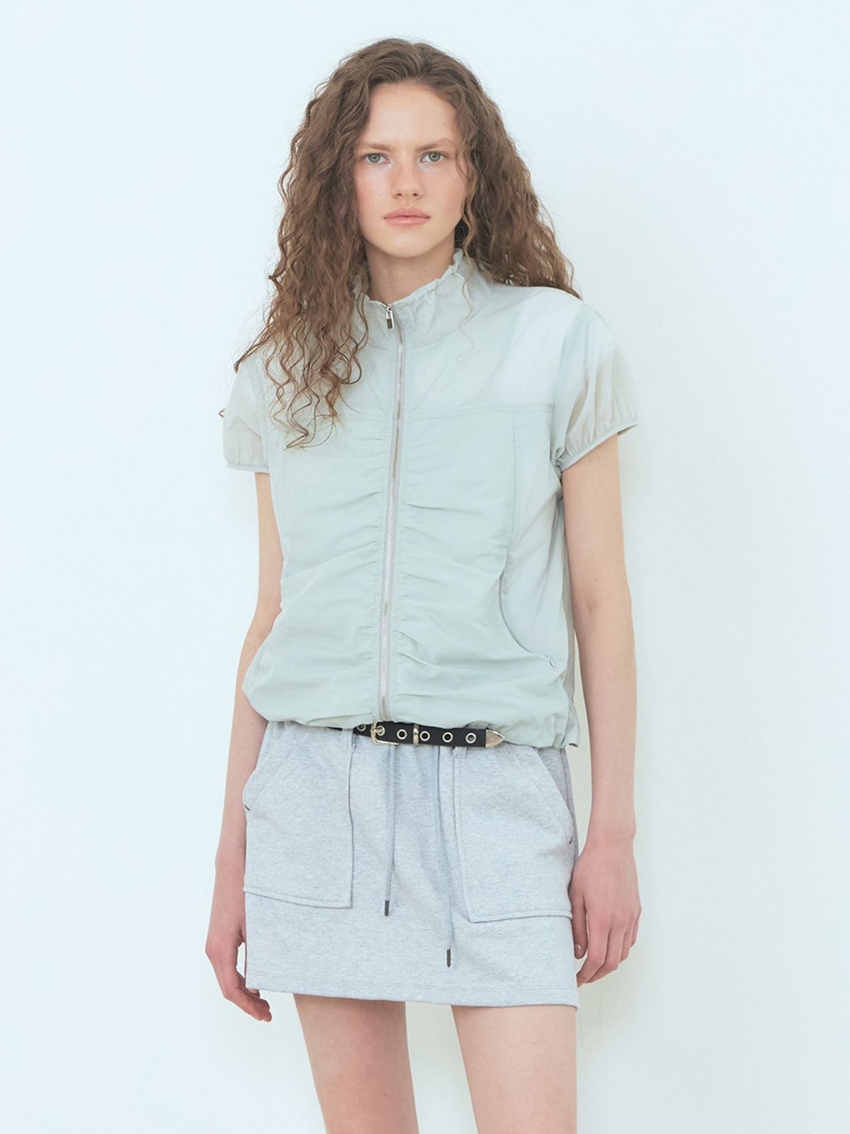 에트몽(ETMON) Curved Shirring Wind Jumper Mint Grey