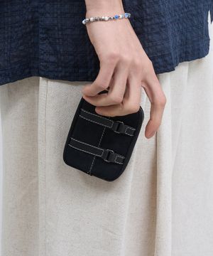 스웨이드 레더 파우치 카드지갑 - 블랙