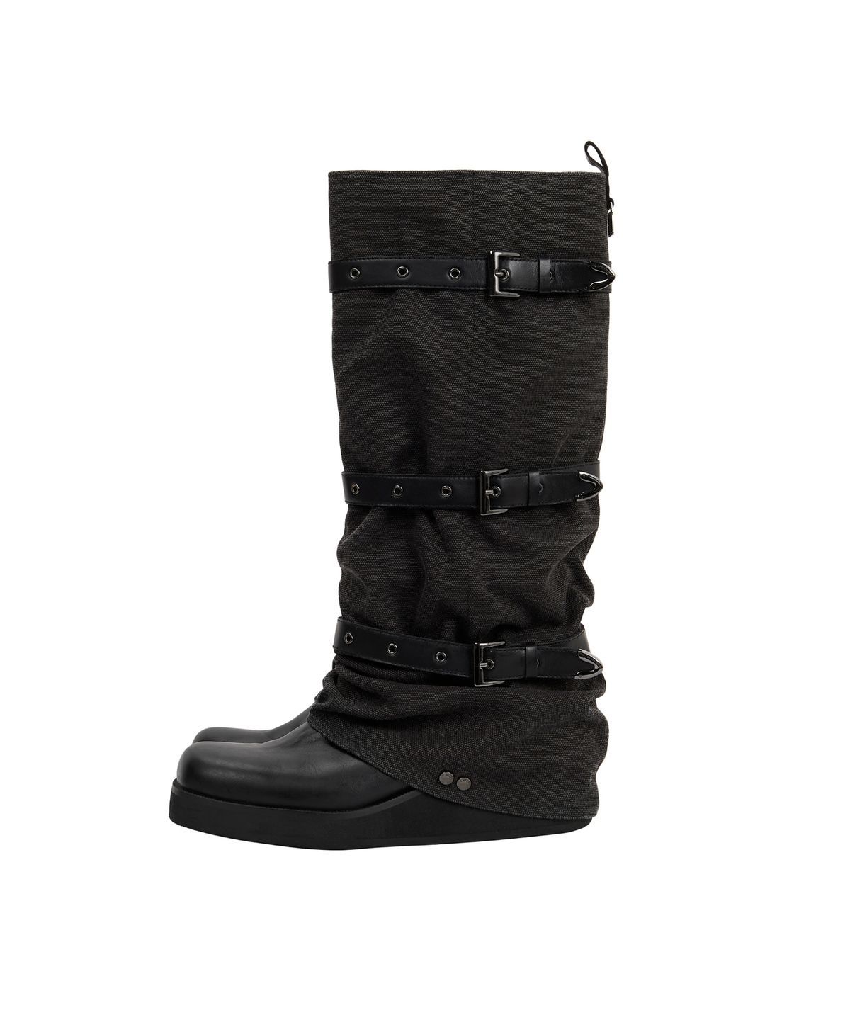 트리밍버드(TREEMINGBIRD) Bold Wrinkled Belted Long Boots [ Black ]