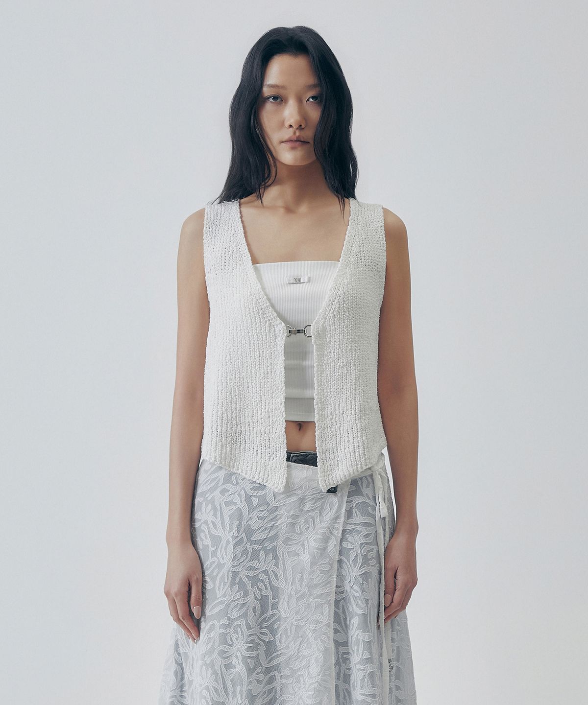 트리밍버드(TREEMINGBIRD) Soft Texture Versa Knit Vest [ Ivory ]