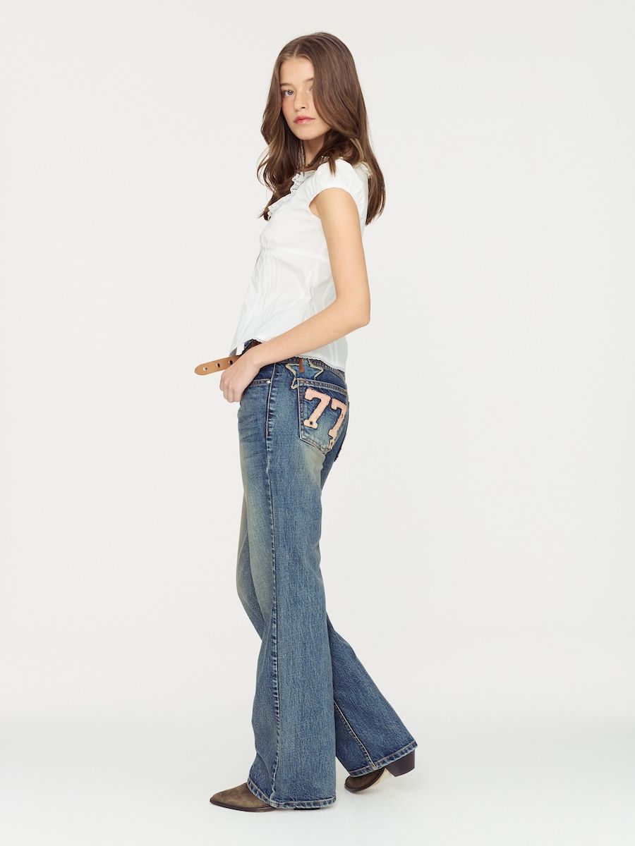 ★ GLOWNY★ WESTERN FLARE JEANS VINTAGE BLUE GY25HSDN202 GLOWNY グロウニーSS25 WESTERN FLARE JEANS / VINTAGE BLU - NUBIAN