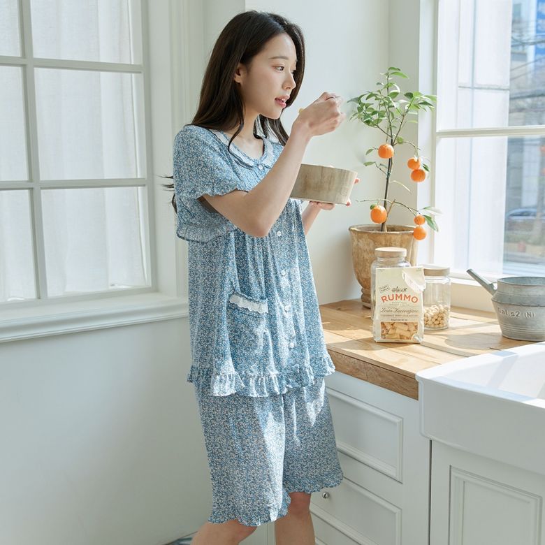 여성용 오로라꽃 60수 레이온 반팔상하세트
