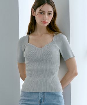 골지 하트넥 반팔 니트 [민트]_ZE2SW505