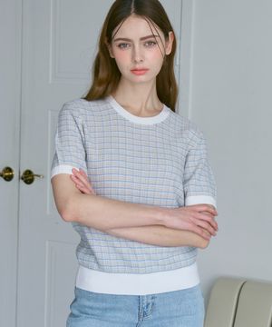 여성 트위드 라운드 니트 [스카이]_ZF2SW500