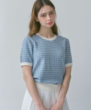 여성 트위드 라운드 니트 [블루]_ZF2SW500