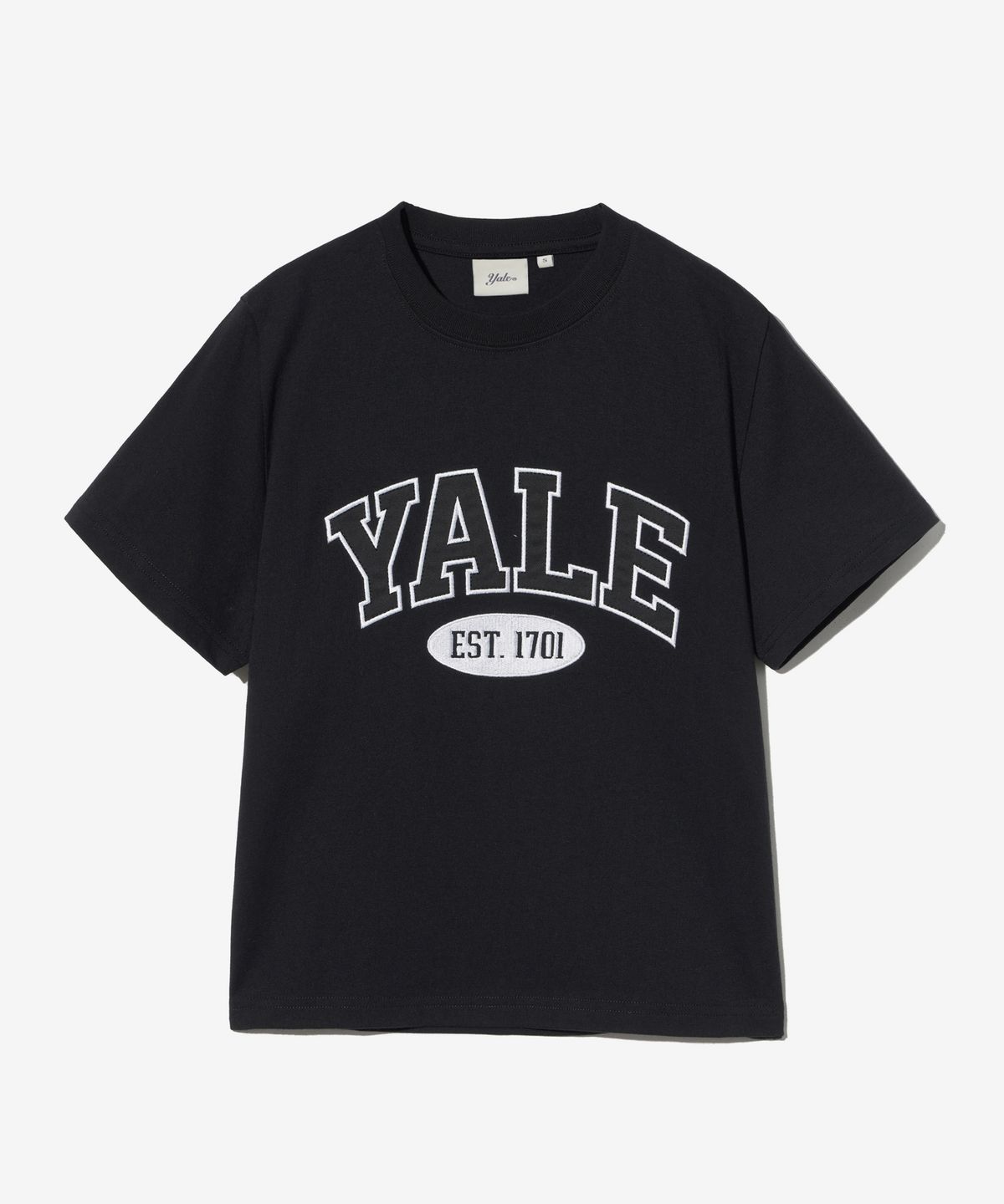 예일(YALE) 우먼즈 투톤아치 크롭 티셔츠_블랙