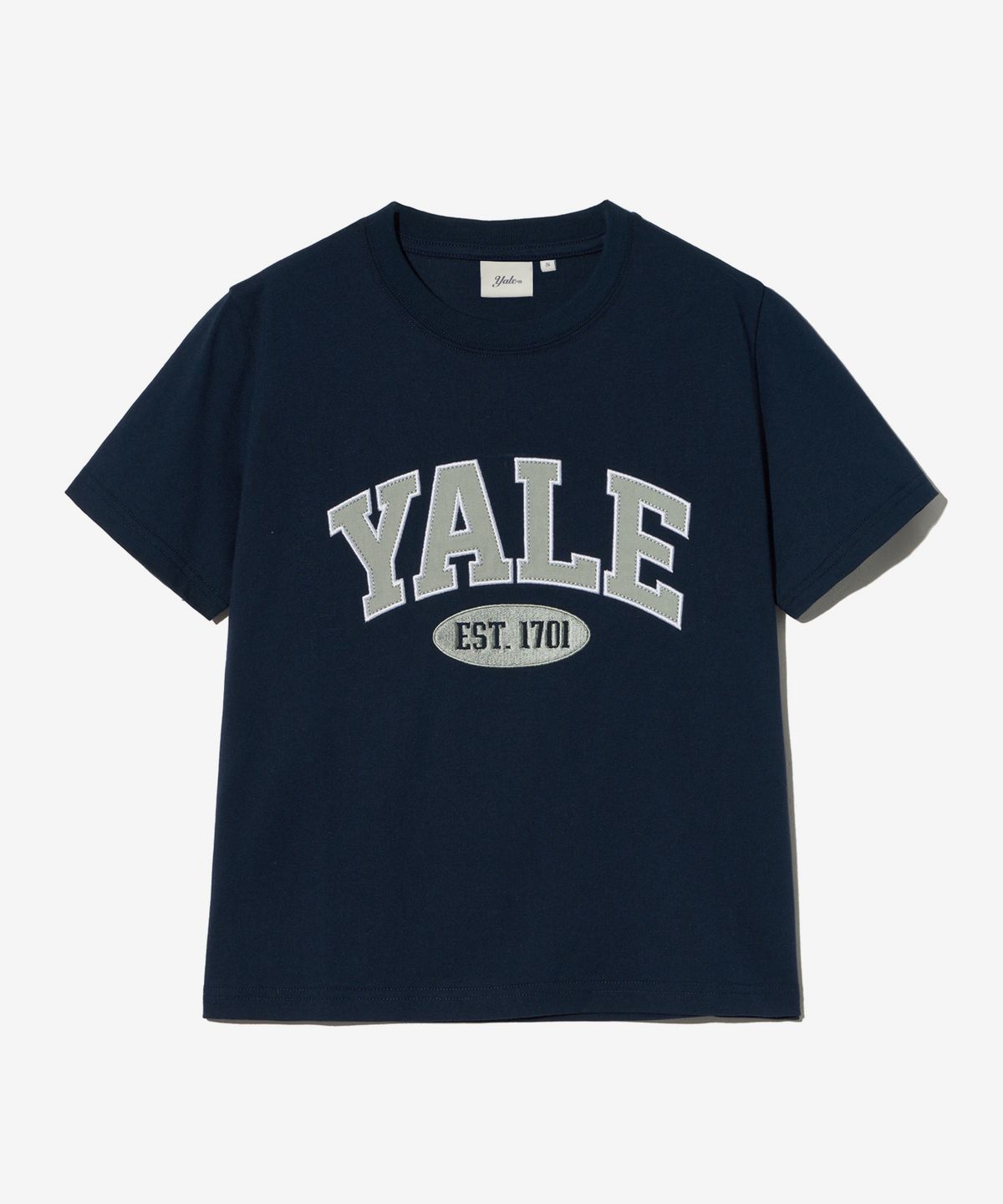 예일(YALE) 우먼즈 투톤아치 크롭 티셔츠_네이비