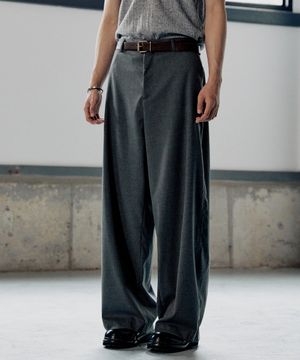 하프밴딩 와이드 세미커브드 슬랙스 - 챠콜