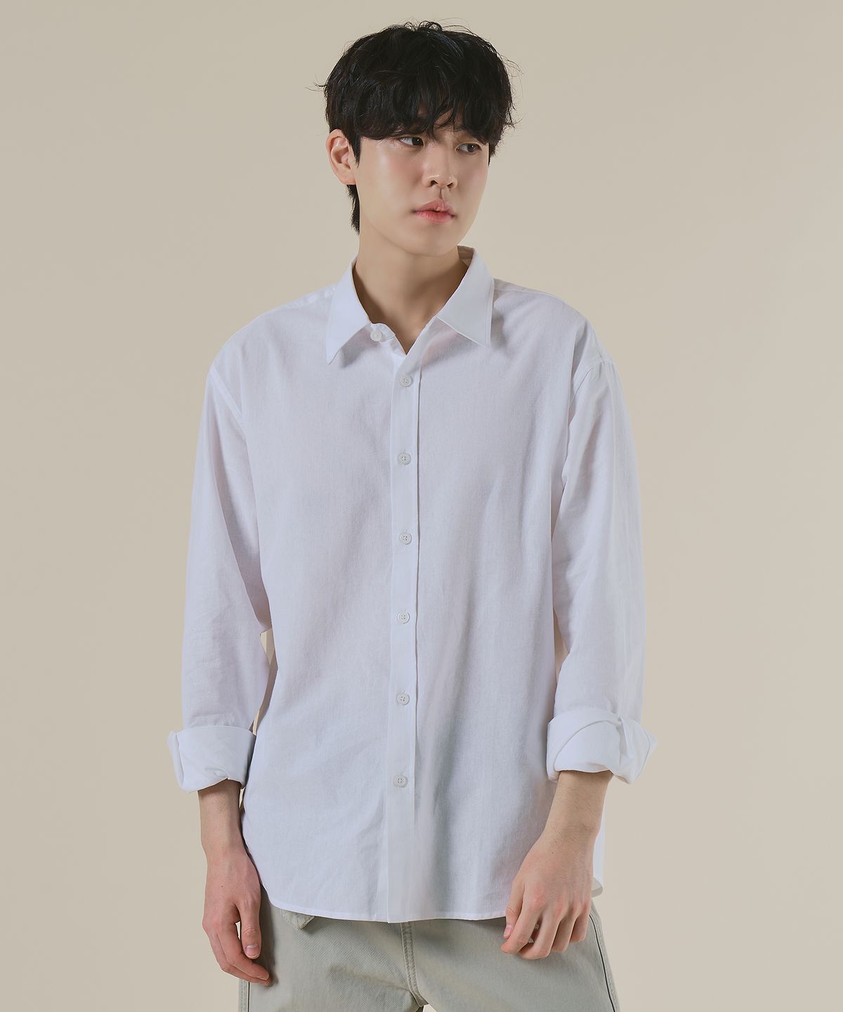 엘엑스티(LXT) For Summer 코튼 린넨 세미 오버 셔츠 [화이트]