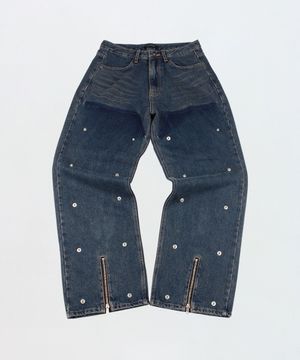 DISTRESSED DOUBLE KNEE DENIM PANTS_BLUE